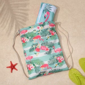 Полотенце пляжное в сумке  "Фламинго", 70*140 см, микрофибра, 100% п/э