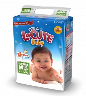 Детские подгузники LaCUTE Baby Diapers, M 6-12 кг, 63 штуки/упаковка (производство Япония)