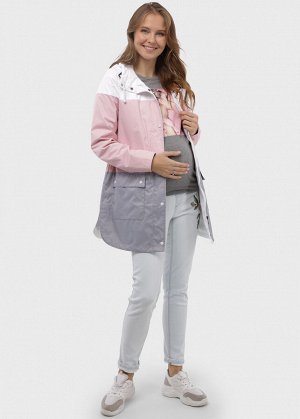 Ветровка 2в1 "Панакота" для беременных; цвет: бел/серый/розовый