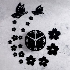 Часы-наклейка DIY "Цветы и бабочки", плавный ход, d=15 см, 20.5 х 20.5 см