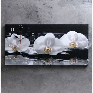 Часы настенные, на холсте, серия: Цветы, "Белые орхидеи", 40х76  см, в ассортименте