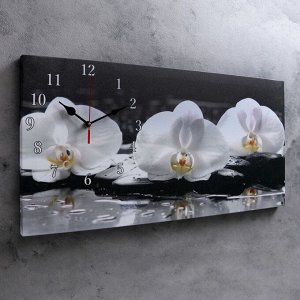 Часы настенные, на холсте, серия: Цветы, "Белые орхидеи", 40х76  см, в ассортименте