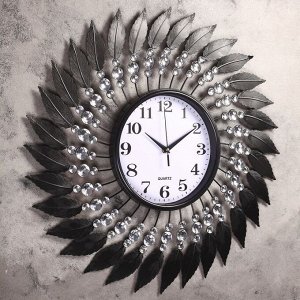 Часы настенные, серия: Ажур, "Спираль с кристаллами", белые, d=59 см