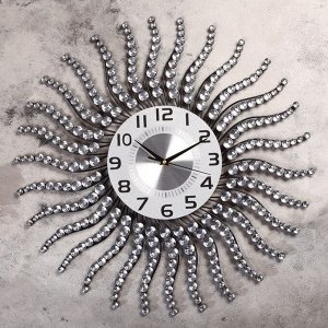 Часы настенные, серия: Ажур, "Солнце с изогнутыми лучиками", стразы, d=59 см