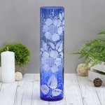 Ваза &quot;Цилиндр&quot; d 80*h 300 мм. из синего стекла (ручная роспись) рис. № 6 (Бел.)
