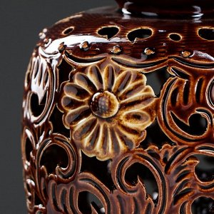 Ваза настольная "Корзинка", коричневая, резка, 22 см, керамика