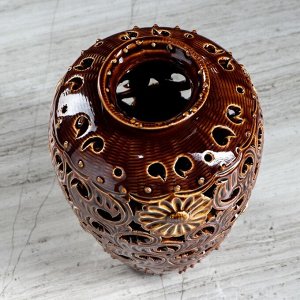 Ваза керамика настольная "Корзинка", коричневая, резка, 22 см