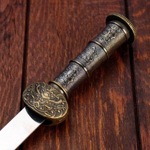 Сувенирный меч, рукоять резной металл, старое золото, ножны черн+3вставки, 40 см