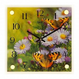 Часы настенные, серия: Цветы, "Бабочки на цветках", 25х25  см, микс