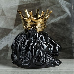 Ваза настольная "Голова льва с короной", чёрная, 27 см, керамика