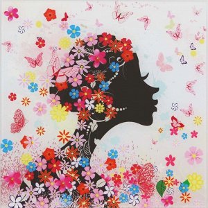 Картина на стекле "Девушка в цветах (незабудки)" 30*30см