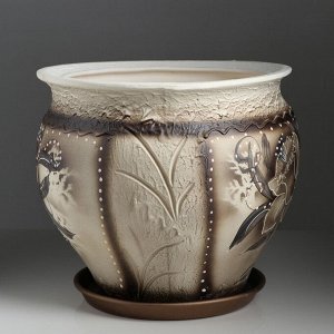Горшок для цветов "Нарциссы", роспись, коричневый, керамика, 16 л