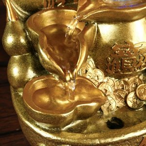 Фонтан настольный от сети, подсветка "Китайская монета" золото 26х18х17 см