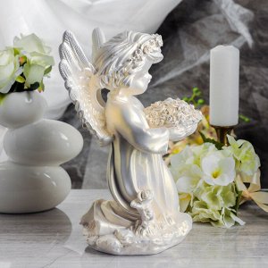 Статуэтка "Ангел с корзиной цветов", перламутровая, 32 см