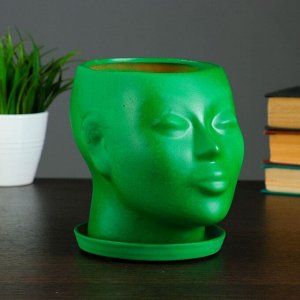 Фигурное кашпо "Голова" зеленое 15 см
