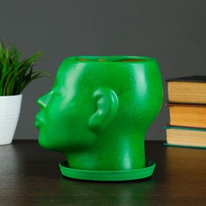 Фигурное кашпо "Голова" зеленое 15 см