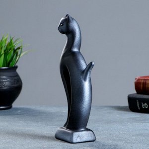 Фигура "Кошка Рысь" чёрная с серебром 7?5?21см 082