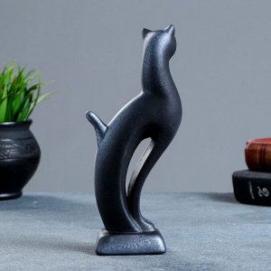 Фигура "Кошка Рысь" чёрная с серебром 7?5?21см 082