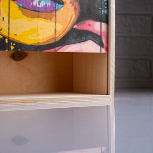 Коробка подарочная 30*12*20 см деревянная пенал "Разноцветное лицо", с печатью