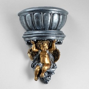 Кашпо настенное декоративное "Ангел", серо-золотистое, гипс, 24х12х35 см