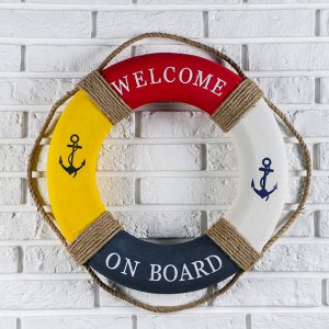 Спасательный круг с бечевкой &quot;welcome on board&quot;, якори, 7*50*50 см, разноцветный