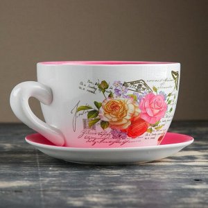 Горшок цветочный в форме чашки "Розы" 19*24*12 см, 2.2 л