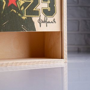 Коробка подарочная 20*8*14 см деревянная пенал "23 февраля. Звезда", с печатью