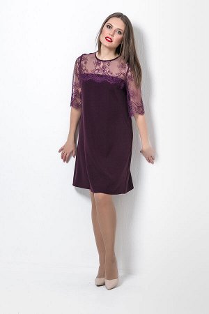 Платье с кружевом, П-565  темно-фиолетовый