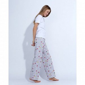 Пижама (футболка, брюки) женская MINAKU "Дед Мороз", размер 42, цвет серый/белый