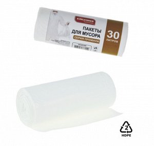 KINGFISHER, Пакеты для мусора, ПНД, серия ПРЕМИУМ, белые, 30л, 30 шт/рул