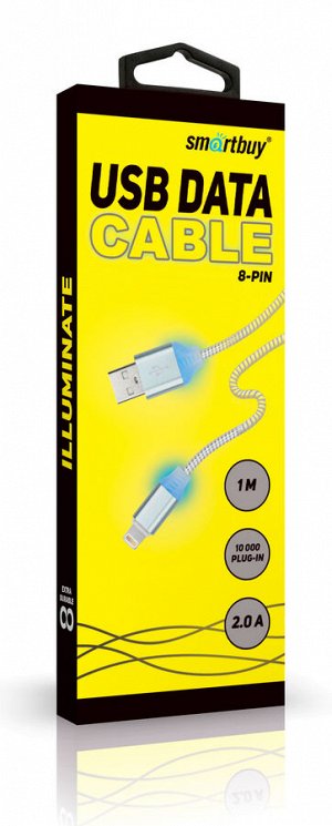 Дата-кабель Smartbuy USB - 8 pin, с индикацией, 1 м, белый, с мет. након. (iK-512ssbox white)