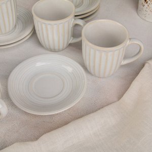 Набор чайный «Галактика», 12 предметов: 6 чашек 150 мл, 6 блюдец, на деревянной подставке, цвет белый