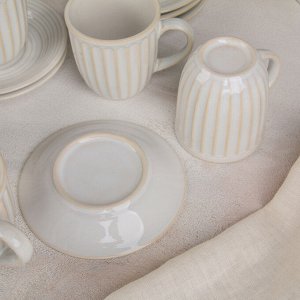 Набор чайный «Галактика», 12 предметов: 6 чашек 150 мл, 6 блюдец, на деревянной подставке, цвет белый