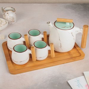 Набор чайный «Марбл», 5 предметов: чайник 500 мл, 4 кружки 150 мл, цвет белый
