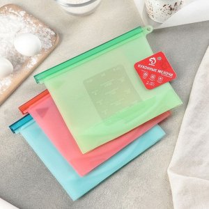 Доляна Силиконовый пакет zip lock, 21,5?18 см, 1,1 л, многофункциональный, герметичный, цвет МИКС