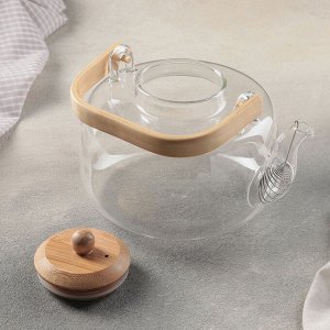 Чайник стеклянный заварочный с бамбуковой крышкой и металлическим фильтром «Эко. Бабл», 1,5 л, 21x15x20 см