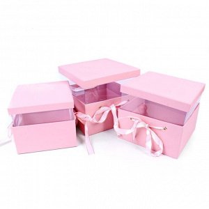 Набор подарочных коробок КВАДРАТ 3в1 "Розовые с окном"