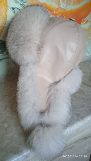 Ушанка женская песец с натуральной кожей