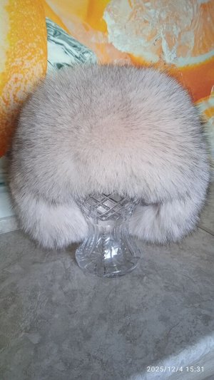 Ушанка женская песец с натуральной кожей