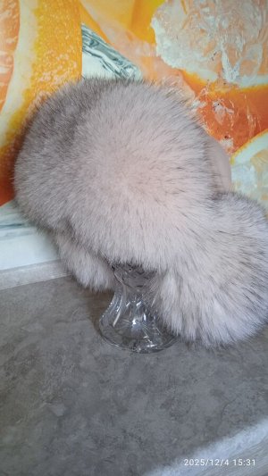 Ушанка женская песец с натуральной кожей