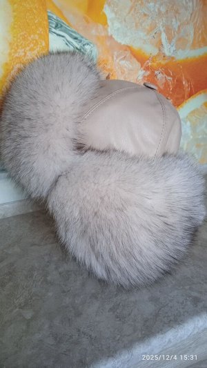 Ушанка женская песец с натуральной кожей
