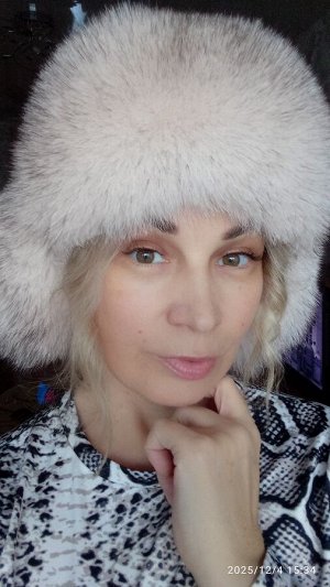 Ушанка женская песец с натуральной кожей