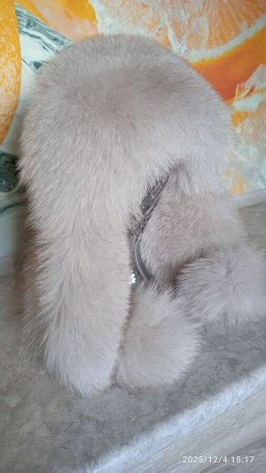 Ушанка женская песец с натуральной кожей