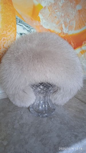 Ушанка женская песец с натуральной кожей