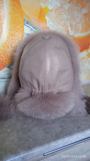 Ушанка женская песец с натуральной кожей