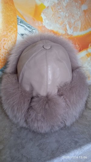 Ушанка женская песец с натуральной кожей