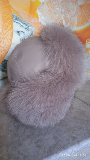 Ушанка женская песец с натуральной кожей