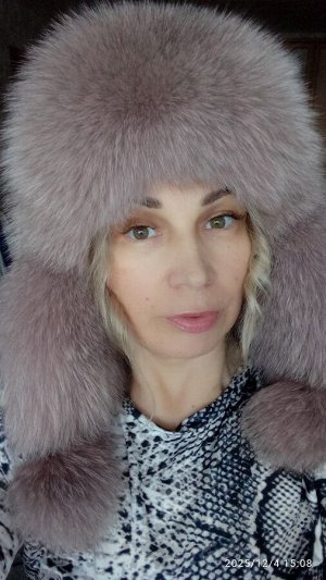 Ушанка женская песец с натуральной кожей
