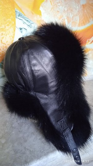Ушанка женская песец с натуральной кожей