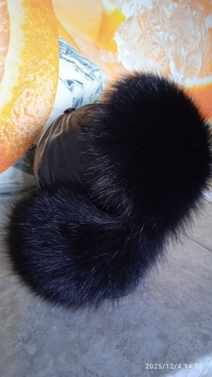 Ушанка женская песец с натуральной кожей